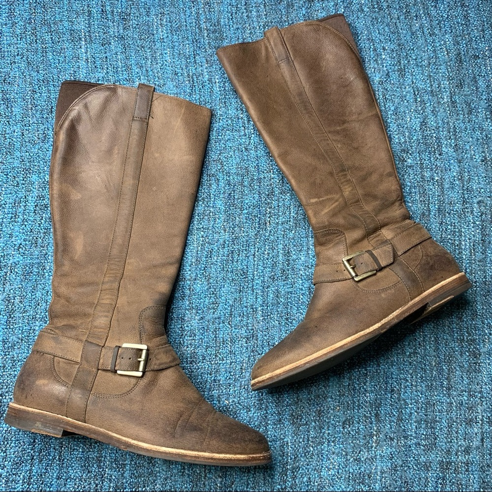 Cole Haan Petra Brown Leather Riding Boots Knee High Women's Size 5.5 Side Zip